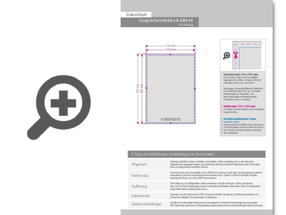 Product Bild gespr__chsnotizblock__din_a4_quer__10_blatt__4_0_farbig_einseitig_bedruckt