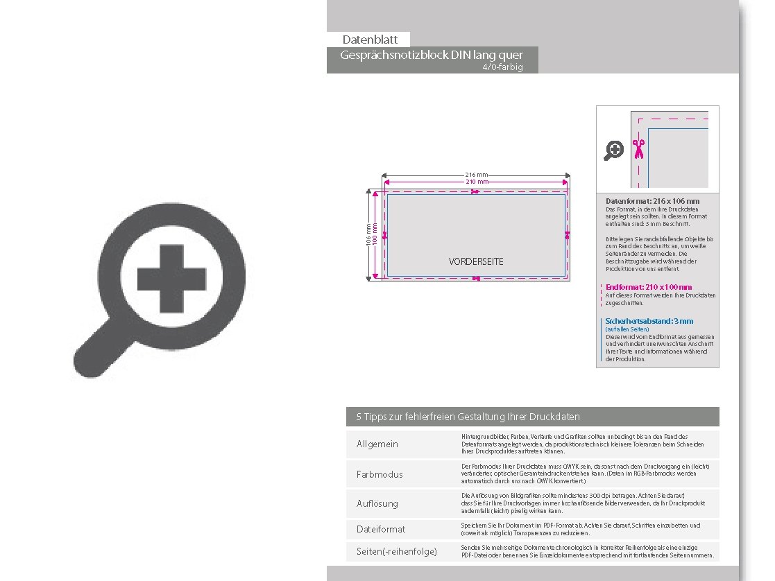Product Bild gespr__chsnotizblock__din_lang_quer__25_blatt__4_0_farbig_einseitig_bedruckt