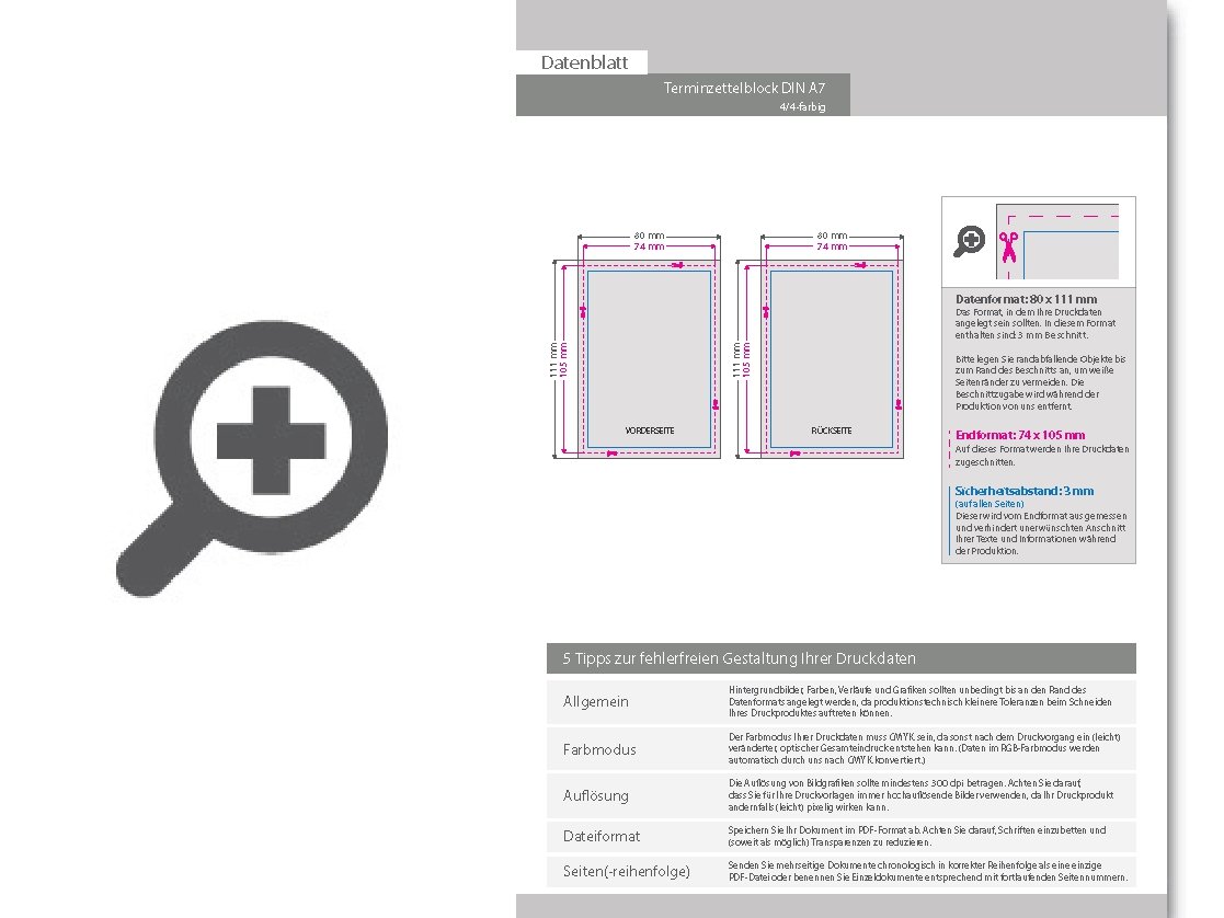 Product Bild terminzettelblock__din_a7__50_blatt__4_4_farbig_beidseitig_bedruckt